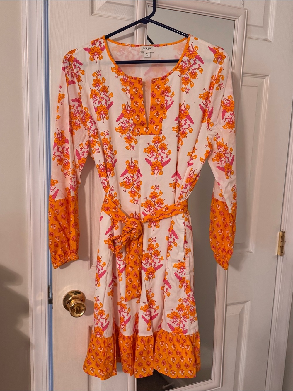 J. Crew Factory White Dress with Orange and Pink Floral Print